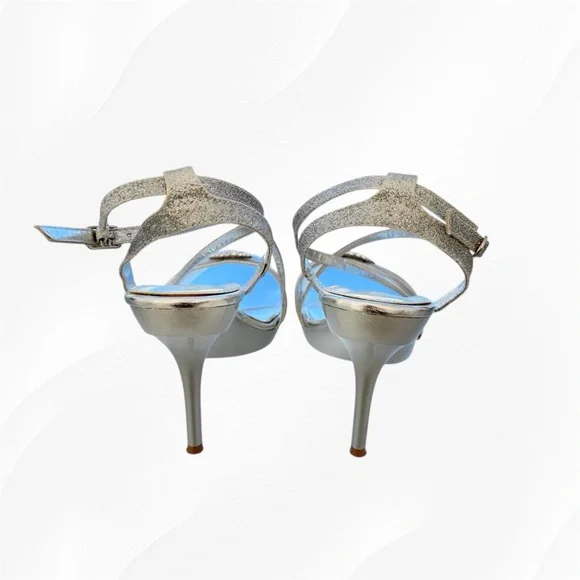 Bakers Skye Silver Glitter Rhinestone Bling Strappy Stiletto High Heel Shoes 10M - Picture 6 of 9